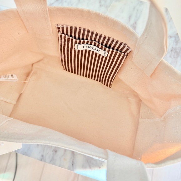 💛 Anthropologie Letter G The Hartley Monogram Mini Canvas Tote Gold Beaded Beige - Picture 12 of 14